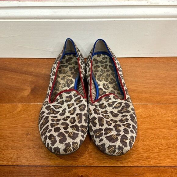 Rothys Mocha Spot Animal Leopard Print Round Toe Flat Shoe Loafers Size 8 - Picture 1 of 8